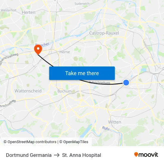 Dortmund Germania to St. Anna Hospital map