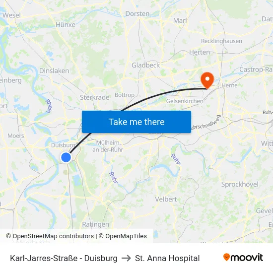 Karl-Jarres-Straße - Duisburg to St. Anna Hospital map