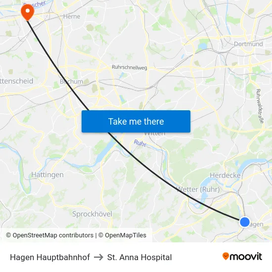 Hagen Hauptbahnhof to St. Anna Hospital map