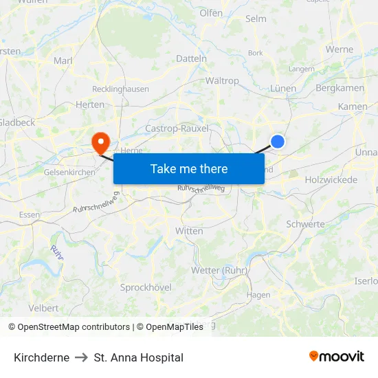 Kirchderne to St. Anna Hospital map