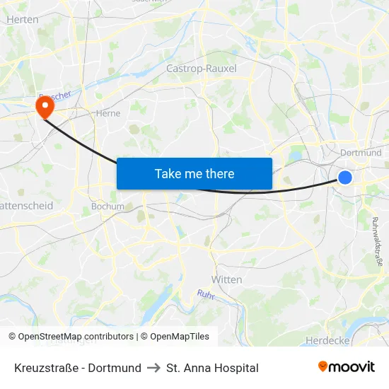 Kreuzstraße - Dortmund to St. Anna Hospital map