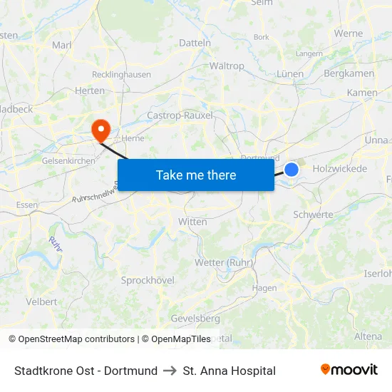 Stadtkrone Ost - Dortmund to St. Anna Hospital map