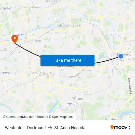 Westentor - Dortmund to St. Anna Hospital map