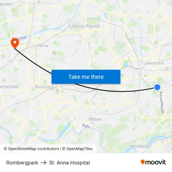 Rombergpark to St. Anna Hospital map