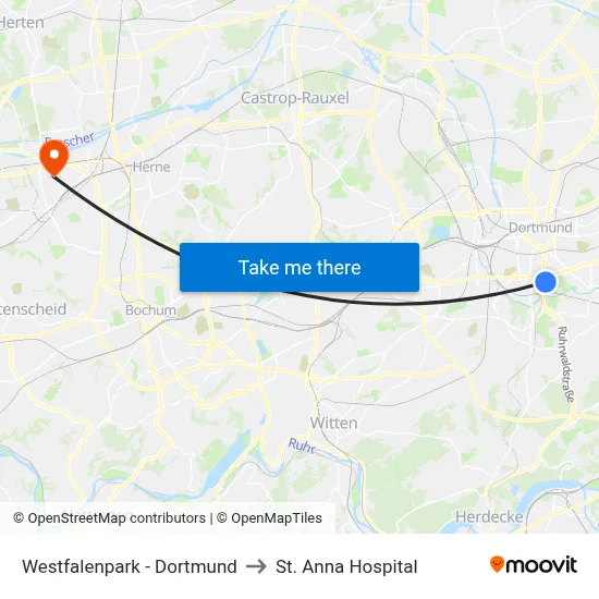 Westfalenpark - Dortmund to St. Anna Hospital map