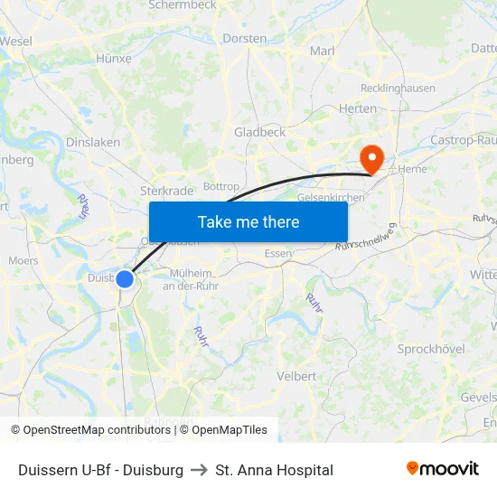 Duissern U-Bf - Duisburg to St. Anna Hospital map
