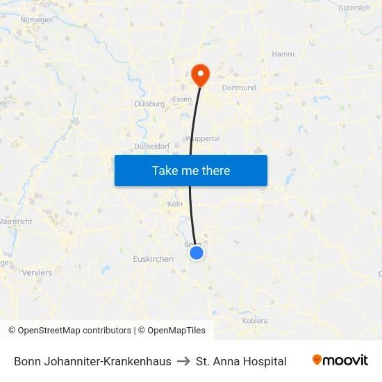 Bonn Johanniter-Krankenhaus to St. Anna Hospital map