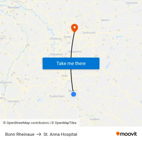 Bonn Rheinaue to St. Anna Hospital map