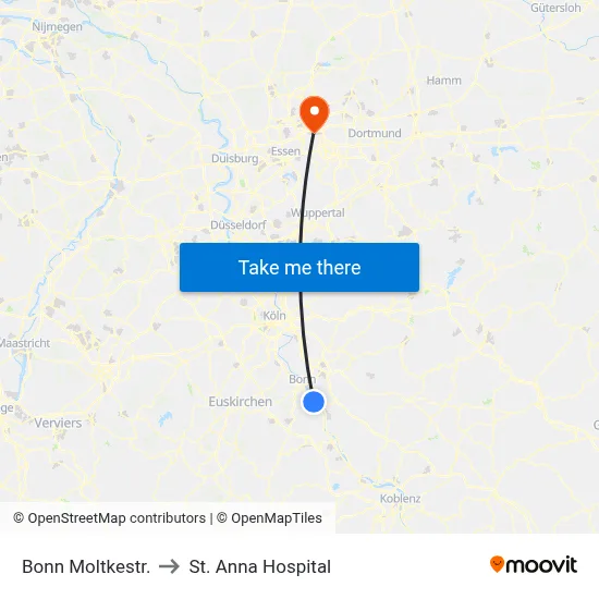 Bonn Moltkestr. to St. Anna Hospital map