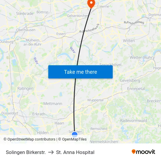 Solingen Birkerstr. to St. Anna Hospital map
