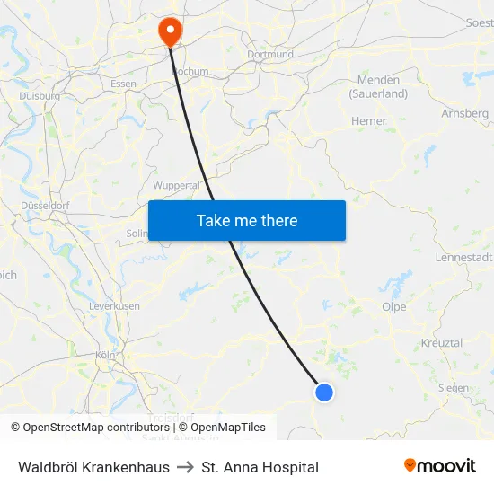 Waldbröl Krankenhaus to St. Anna Hospital map