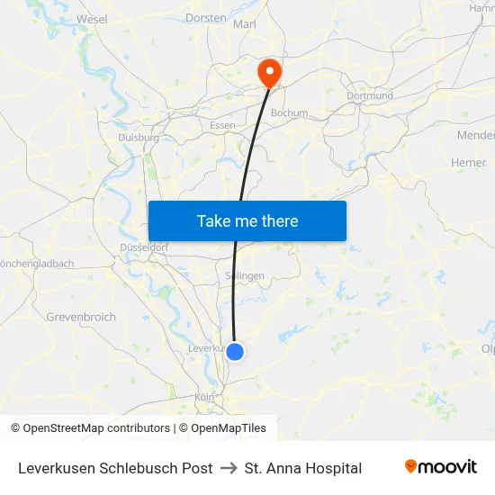 Leverkusen Schlebusch Post to St. Anna Hospital map