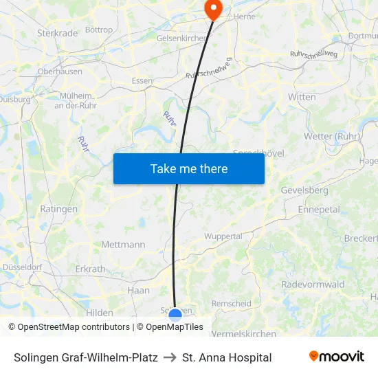 Solingen Graf-Wilhelm-Platz to St. Anna Hospital map
