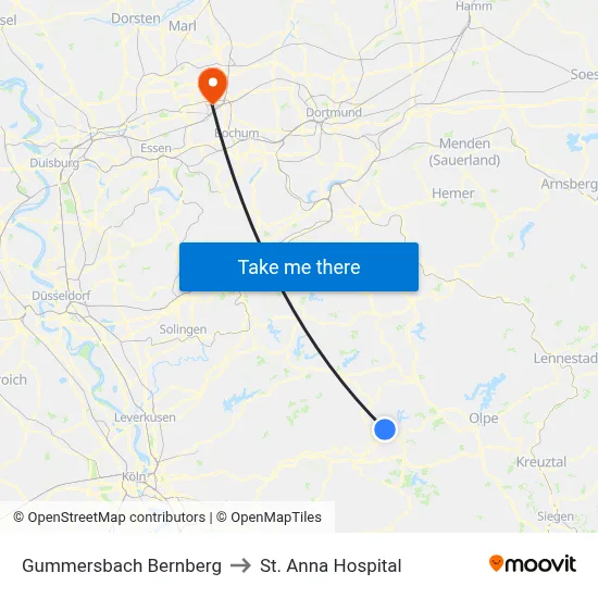 Gummersbach Bernberg to St. Anna Hospital map
