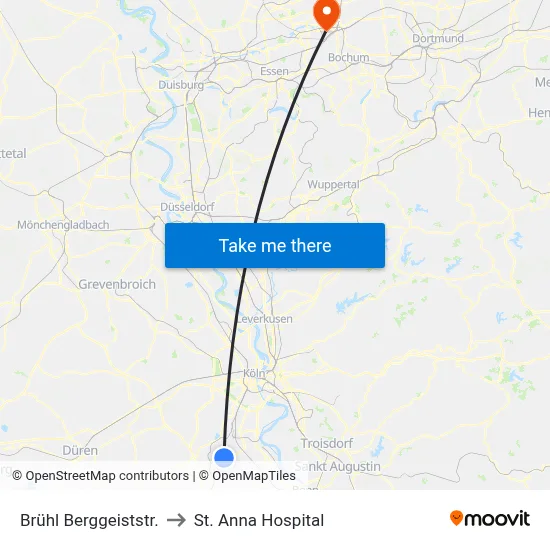Brühl Berggeiststr. to St. Anna Hospital map