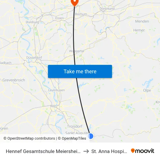 Hennef Gesamtschule Meiersheide to St. Anna Hospital map