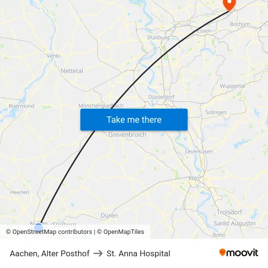 Aachen, Alter Posthof to St. Anna Hospital map