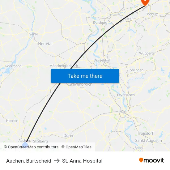 Aachen, Burtscheid to St. Anna Hospital map