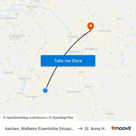 Aachen, Walheim Eisenhütte (Hospiz am Iterbach) to St. Anna Hospital map