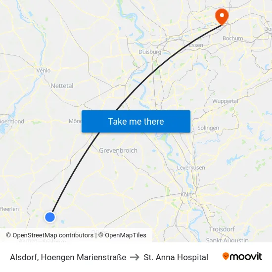 Alsdorf, Hoengen Marienstraße to St. Anna Hospital map