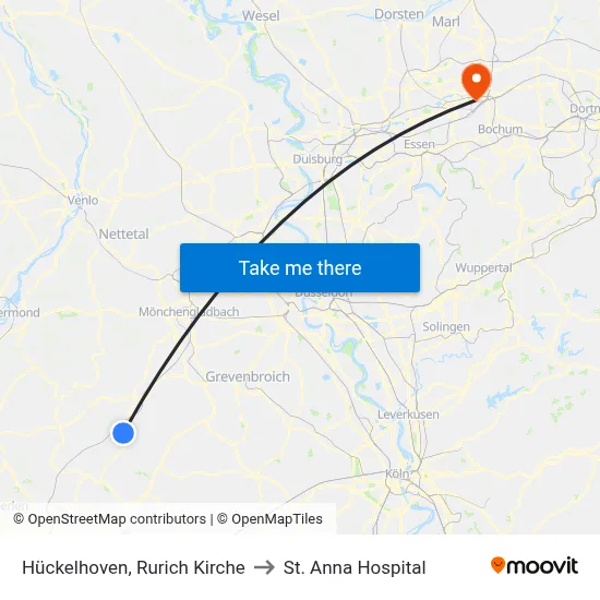 Hückelhoven, Rurich Kirche to St. Anna Hospital map