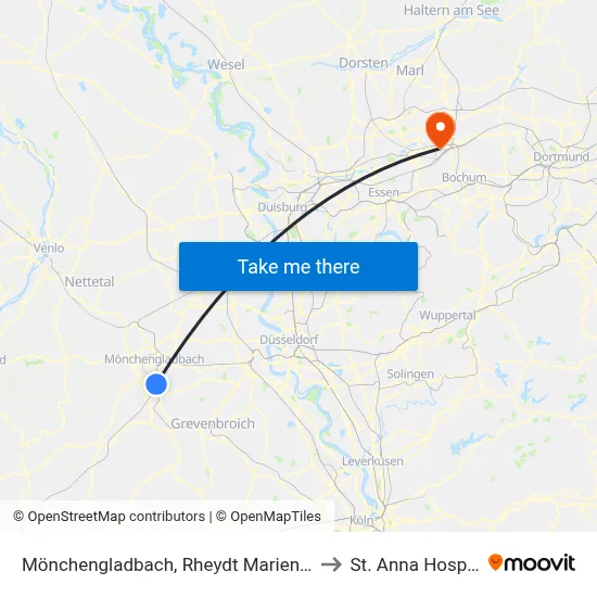 Mönchengladbach, Rheydt Marienplatz to St. Anna Hospital map