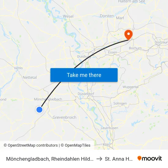 Mönchengladbach, Rheindahlen Hilderather Straße to St. Anna Hospital map