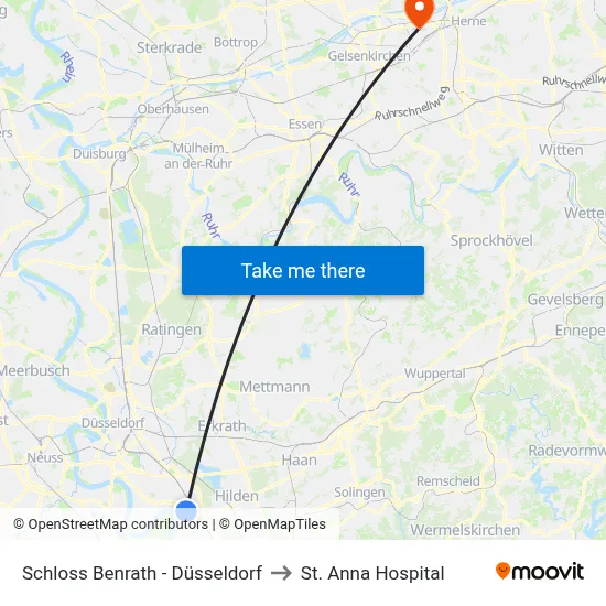 Schloss Benrath - Düsseldorf to St. Anna Hospital map
