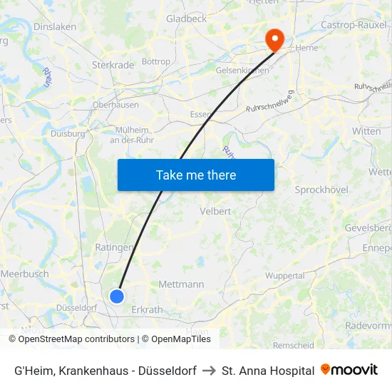 G'Heim, Krankenhaus - Düsseldorf to St. Anna Hospital map