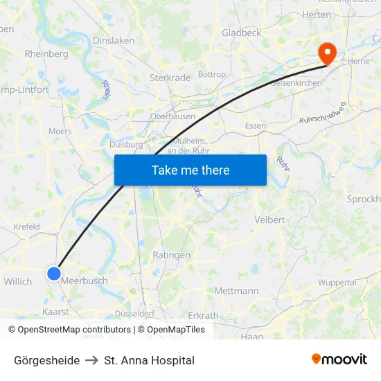 Görgesheide to St. Anna Hospital map