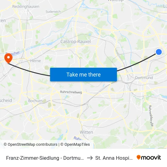 Franz-Zimmer-Siedlung - Dortmund to St. Anna Hospital map