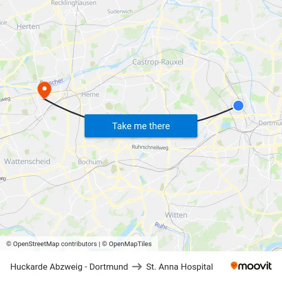 Huckarde Abzweig - Dortmund to St. Anna Hospital map