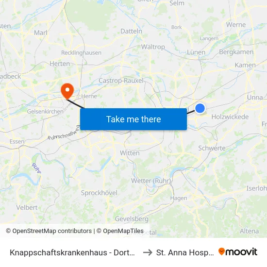 Knappschaftskrankenhaus - Dortmund to St. Anna Hospital map