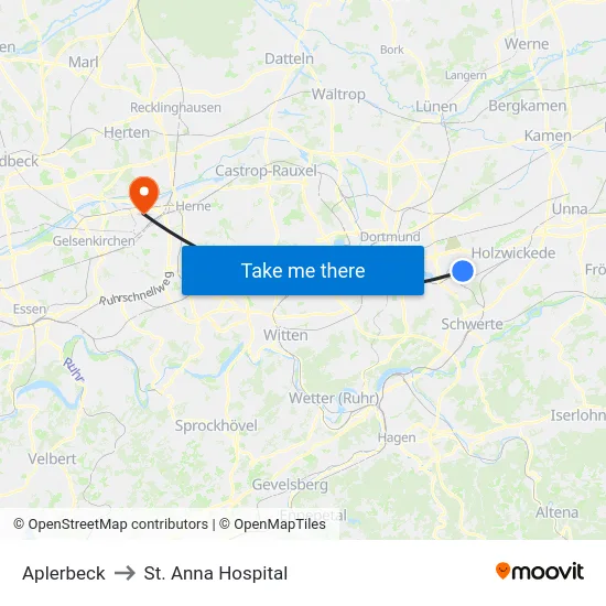 Aplerbeck to St. Anna Hospital map