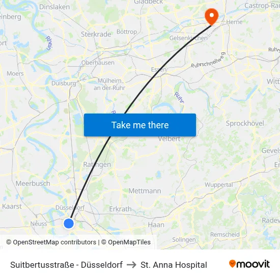 Suitbertusstraße - Düsseldorf to St. Anna Hospital map