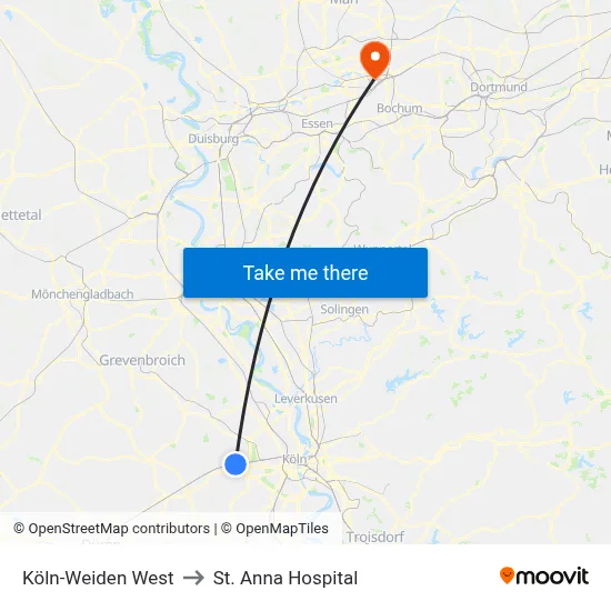 Köln-Weiden West to St. Anna Hospital map