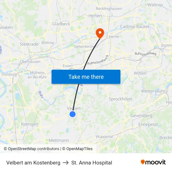 Velbert am Kostenberg to St. Anna Hospital map