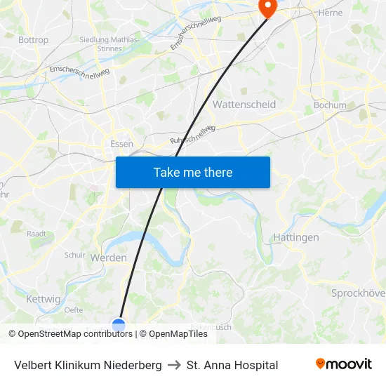 Velbert Klinikum Niederberg to St. Anna Hospital map