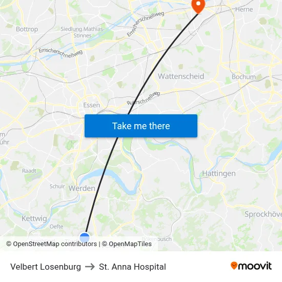 Velbert Losenburg to St. Anna Hospital map