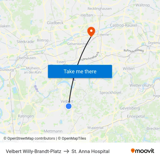 Velbert Willy-Brandt-Platz to St. Anna Hospital map
