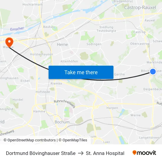 Dortmund Bövinghauser Straße to St. Anna Hospital map