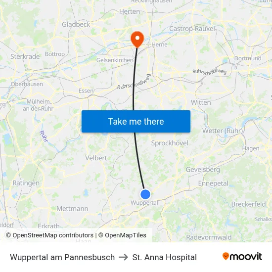 Wuppertal am Pannesbusch to St. Anna Hospital map
