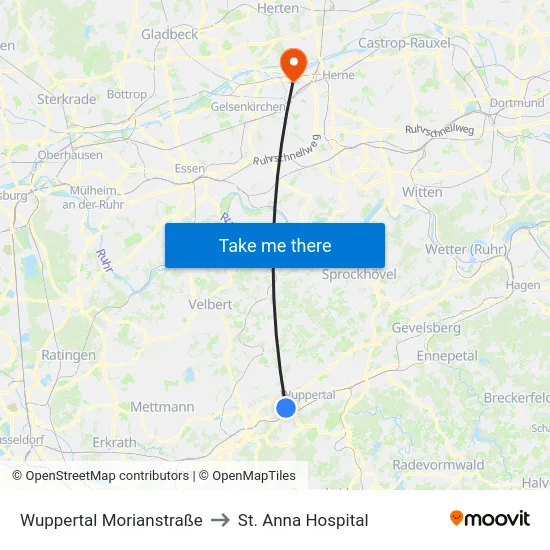 Wuppertal Morianstraße to St. Anna Hospital map