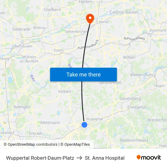 Wuppertal Robert-Daum-Platz to St. Anna Hospital map
