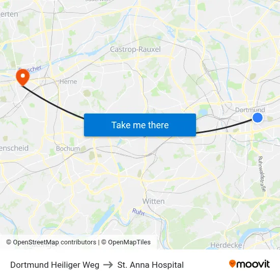 Dortmund Heiliger Weg to St. Anna Hospital map
