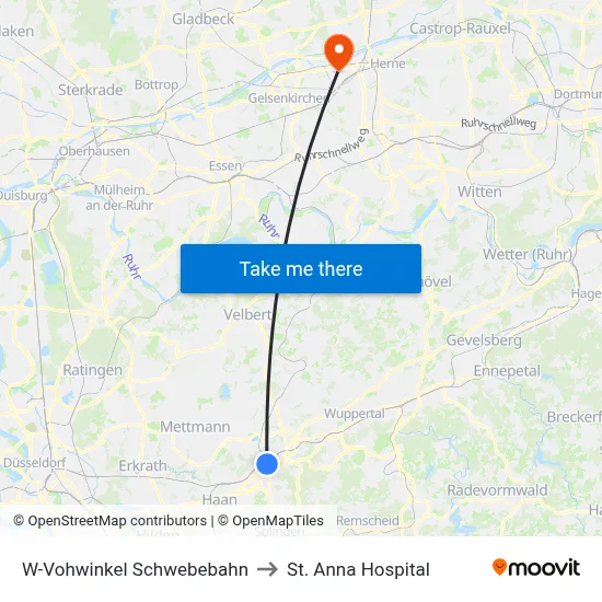 W-Vohwinkel Schwebebahn to St. Anna Hospital map