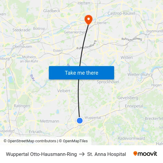 Wuppertal Otto-Hausmann-Ring to St. Anna Hospital map