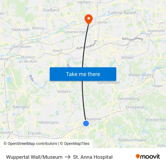Wuppertal Wall/Museum to St. Anna Hospital map