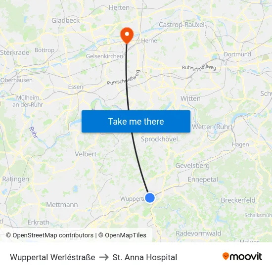 Wuppertal Werléstraße to St. Anna Hospital map