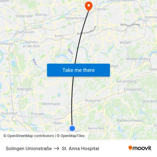 Solingen Unionstraße to St. Anna Hospital map